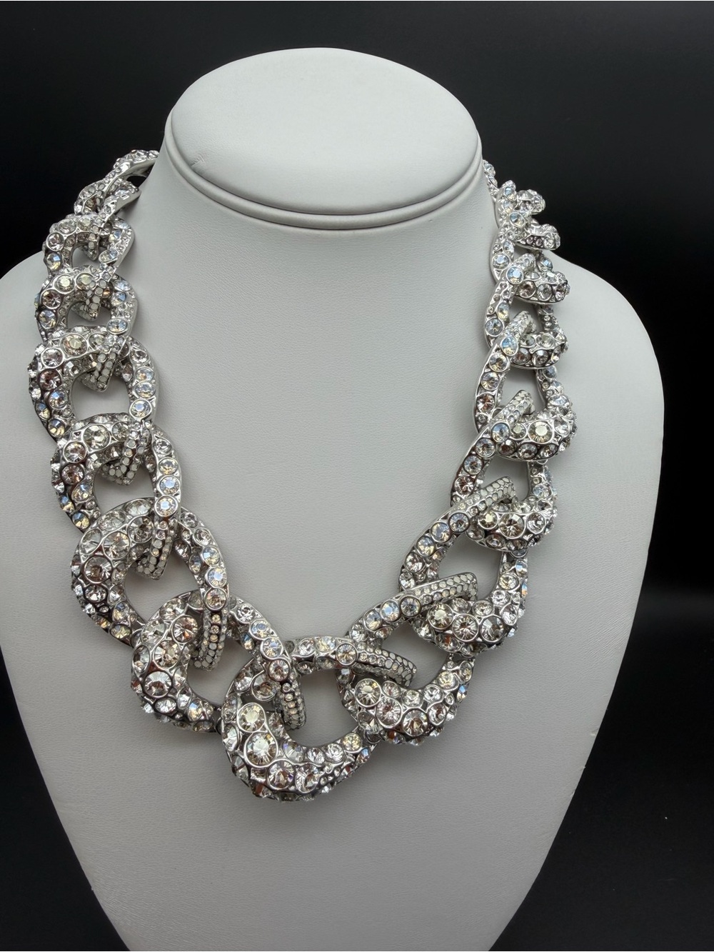 Crystal Link Statement Necklace - Silver Sparkle